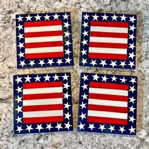 Set of 4 American Flag Wooden Drink Coasters | Patriotic 4th of July Home Decor